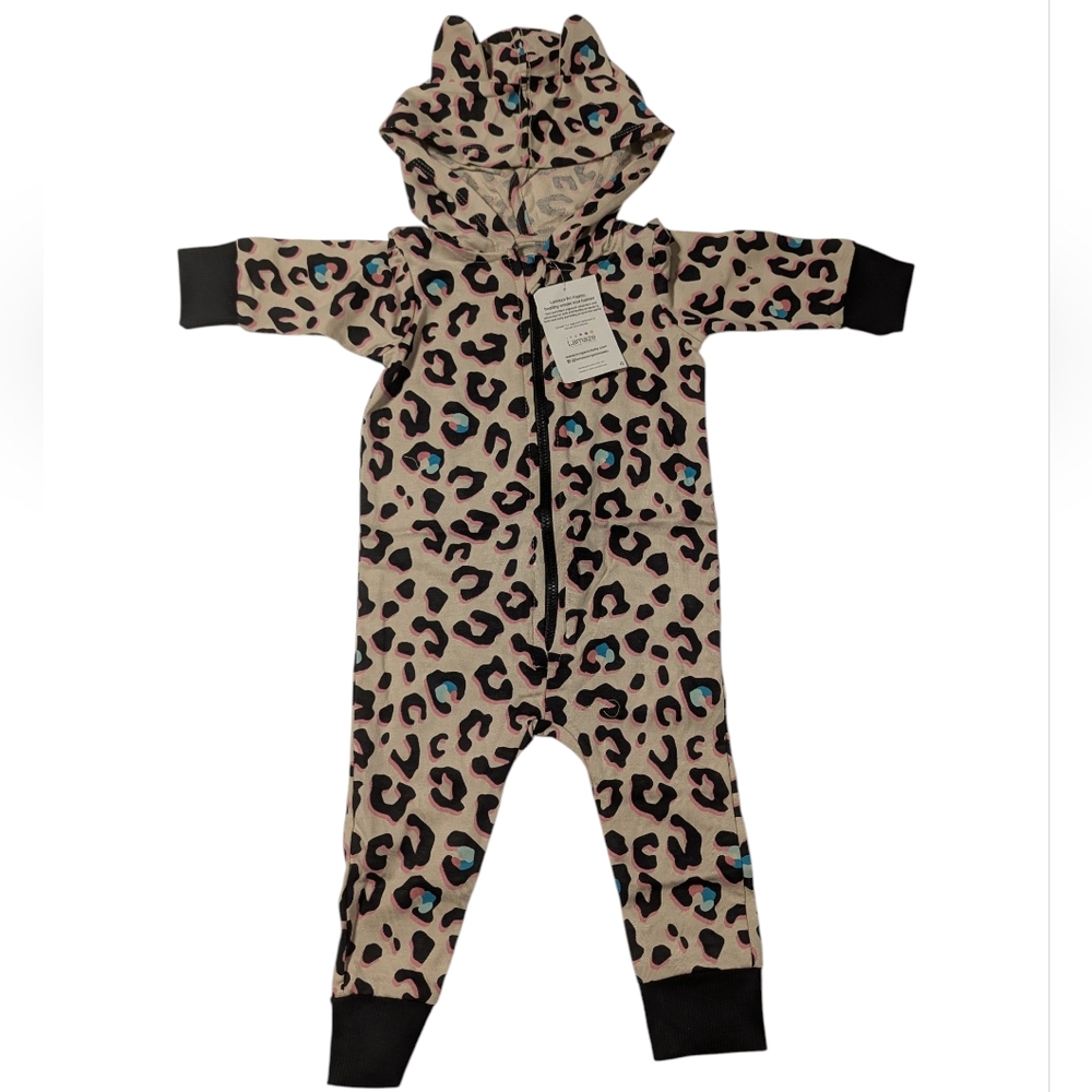 Lamaze Organic Leopard Print Cat Ear Hoodie Romper Size 6M